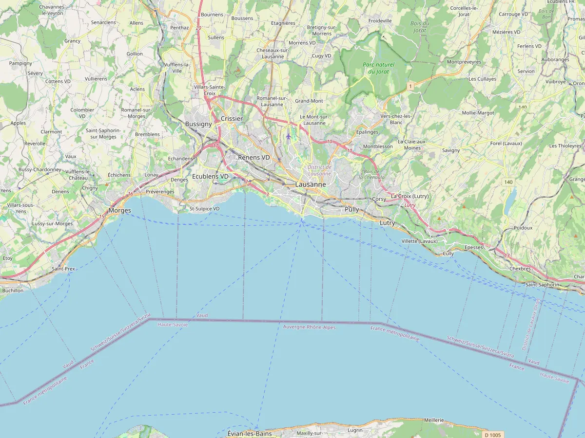 Map of Lausanne on the shore of Lake Geneva